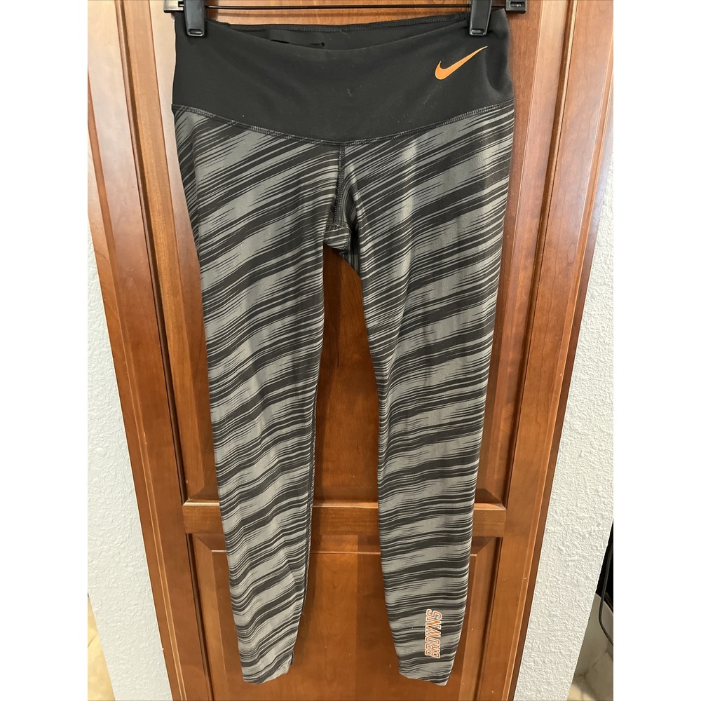 Nike NFL Leggings Womens Size XS Cleveland Browns Labeled Gray/Black Striped